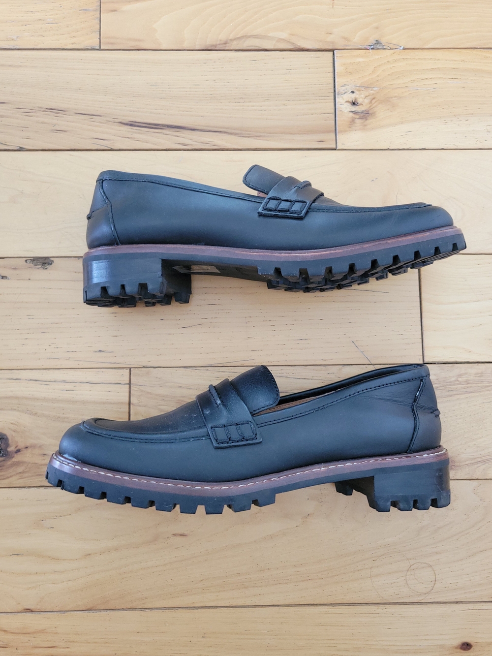 Madewell Corinne Lugsole Loafers - Black with Brown Welt Sz 6 Excellent Cond